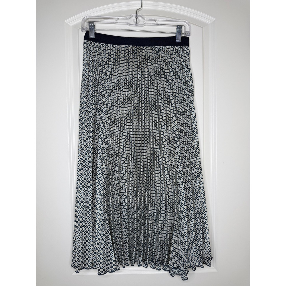 Max Studio Geometric Pleated Maxi Skirt Navy Ivory Coastal Size Small - Picture 2 of 10